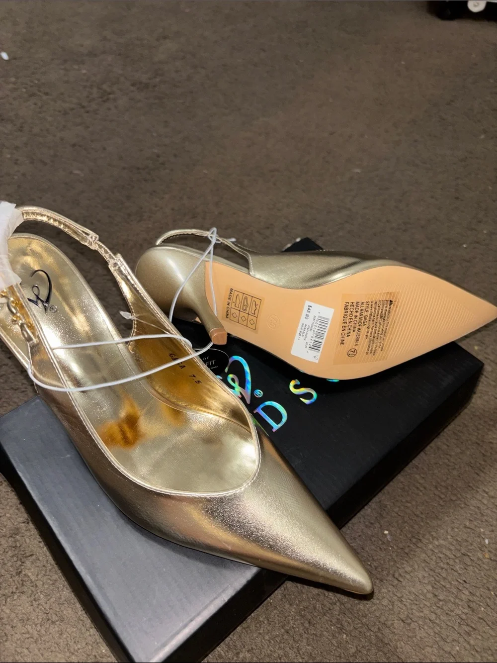 Windsor Metallic Gold Pointed Slingback Heels